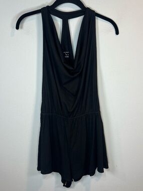 Urban Outfitters Black Sleeveless Romper with Draped Neck